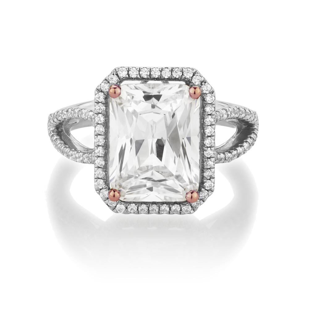 Synergy dress ring with 6.38 carats* of diamond simulants in 10 carat rose gold and sterling silver