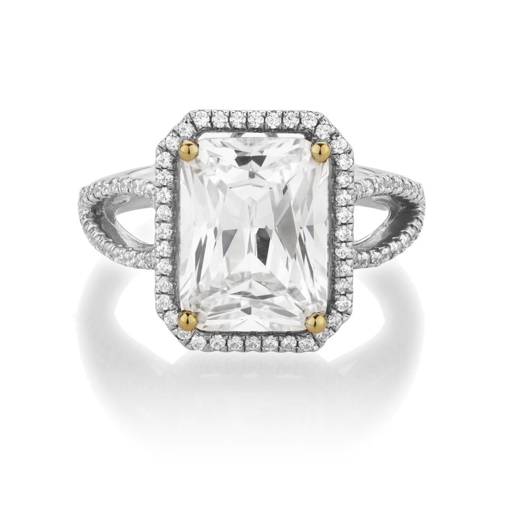 Synergy dress ring with 6.38 carats* of diamond simulants in 10 carat yellow gold and sterling silver