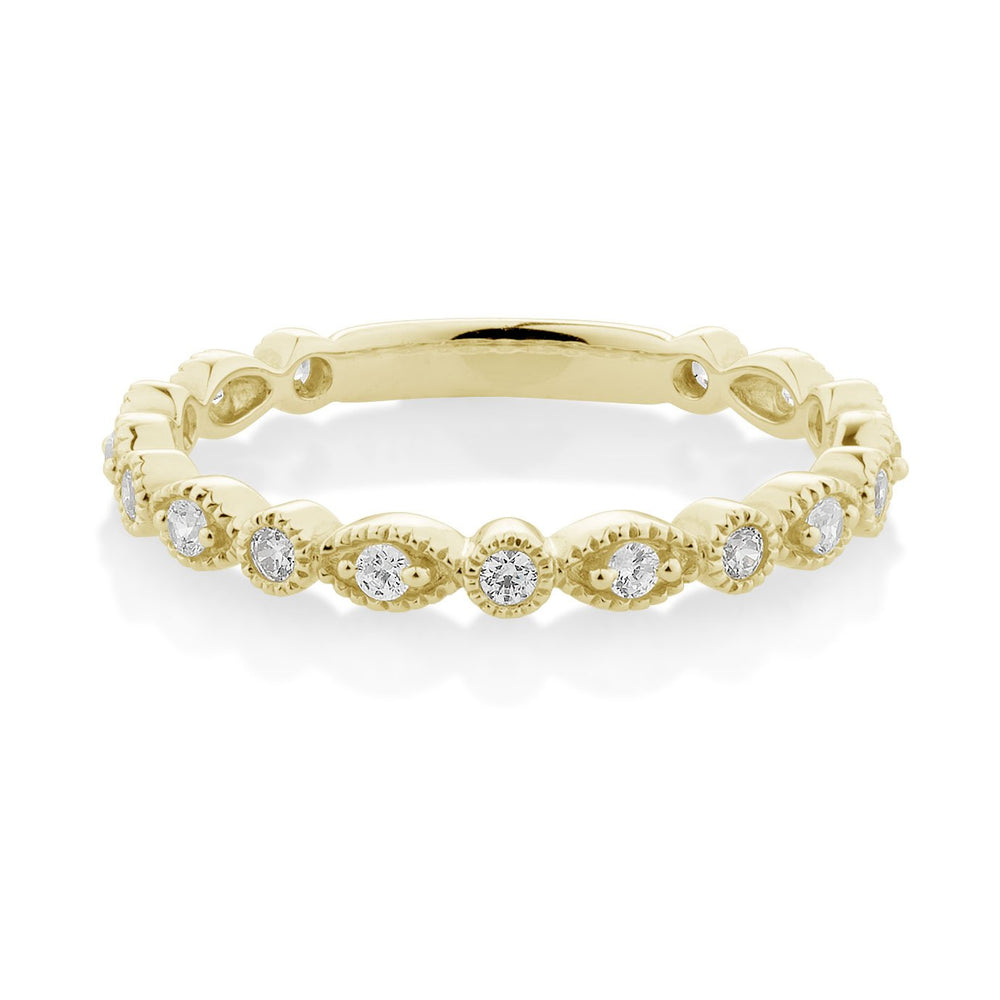 Wedding or eternity band with 0.25 carats* of diamond simulants in 10 carat yellow gold