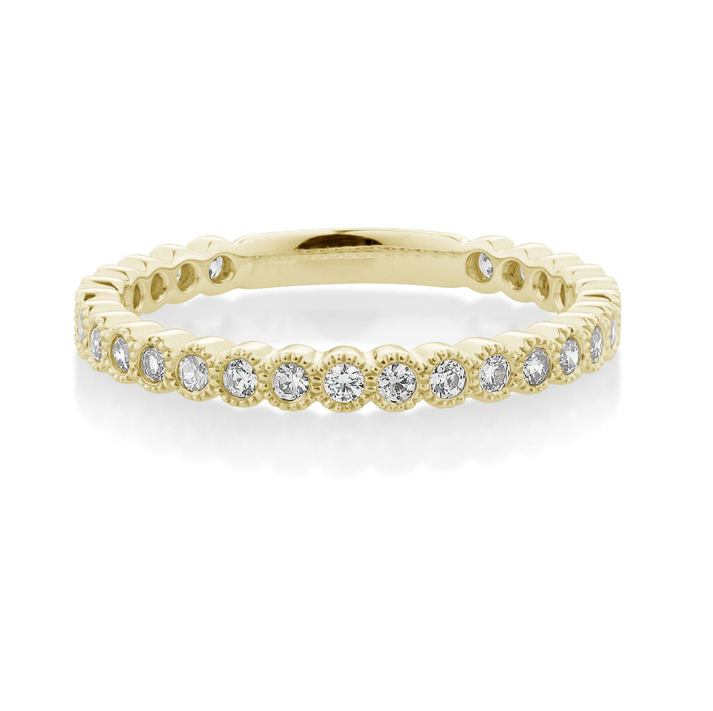 Wedding or eternity band with 0.4 carats* of diamond simulants in 10 carat yellow gold