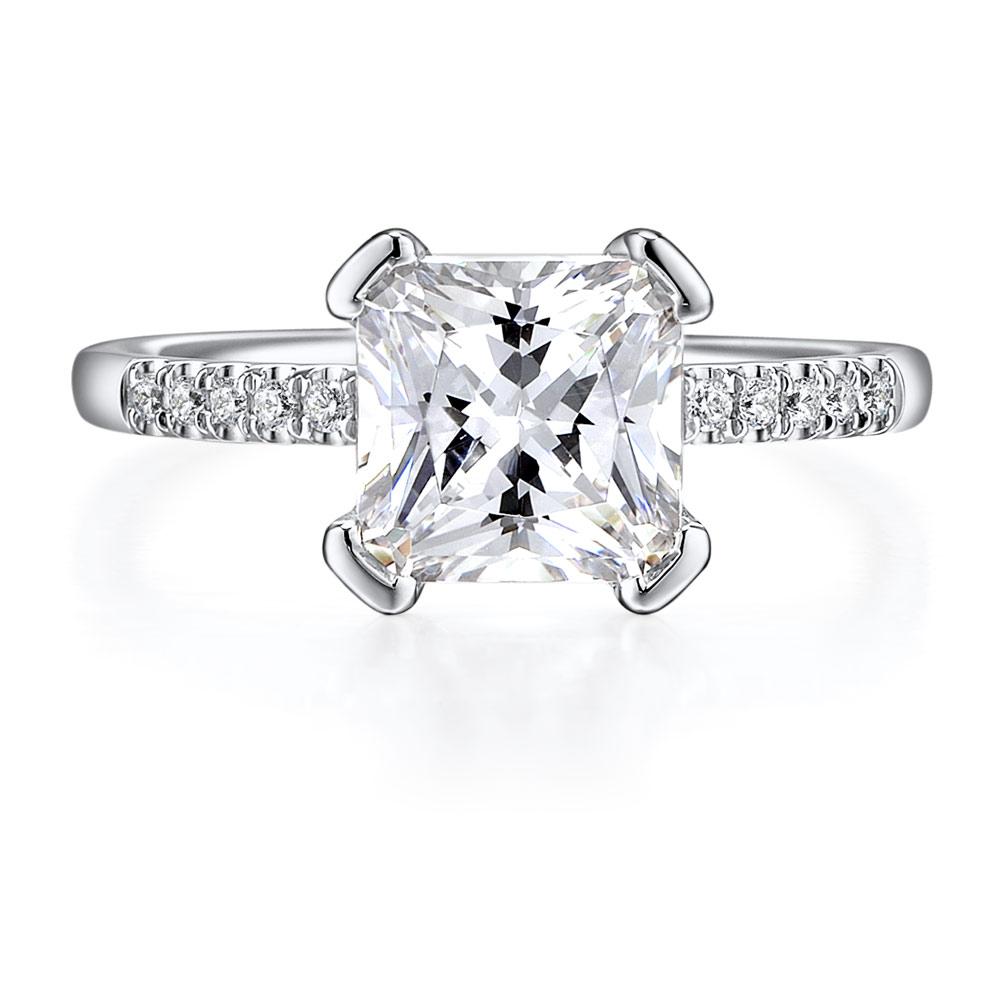 Asscher Radiant and Round Brilliant shouldered engagement ring with 2.48 carats* of diamond simulants in 14 carat white gold