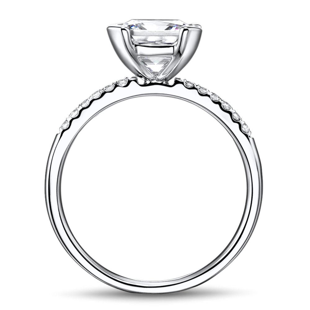 Asscher Radiant and Round Brilliant shouldered engagement ring with 2.48 carats* of diamond simulants in 14 carat white gold