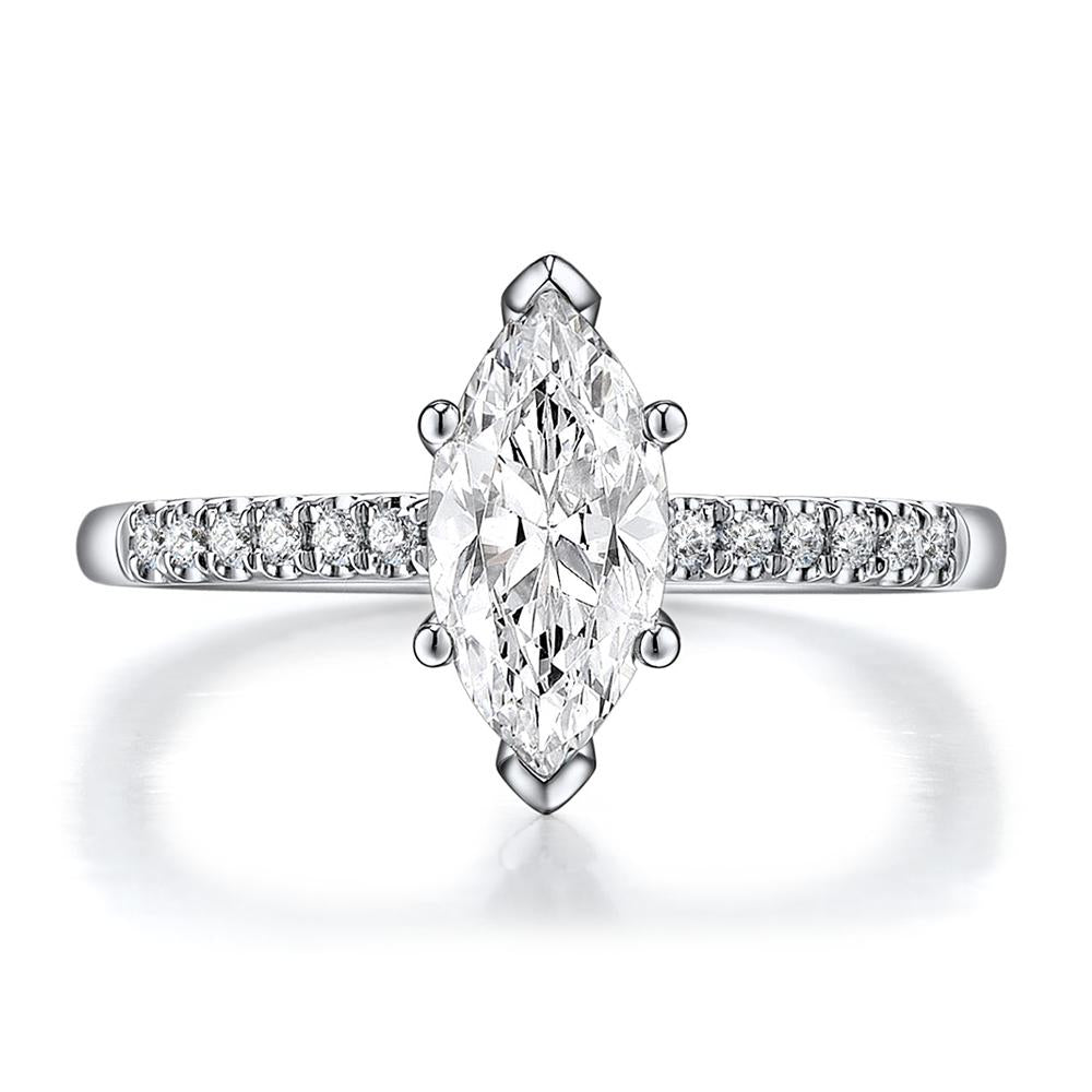 Marquise and Round Brilliant shouldered engagement ring with 1.03 carats* of diamond simulants in 14 carat white gold