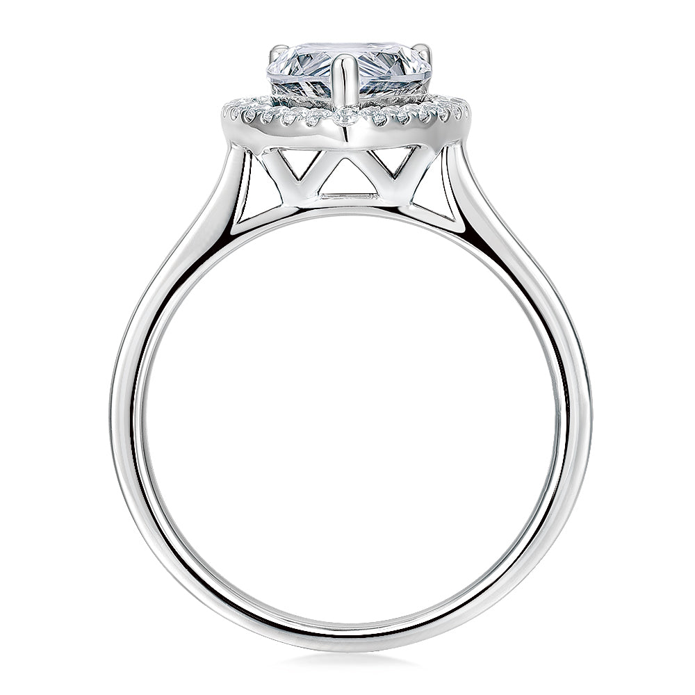Pear and Round Brilliant halo engagement ring with 1.99 carats* of diamond simulants in 10 carat white gold