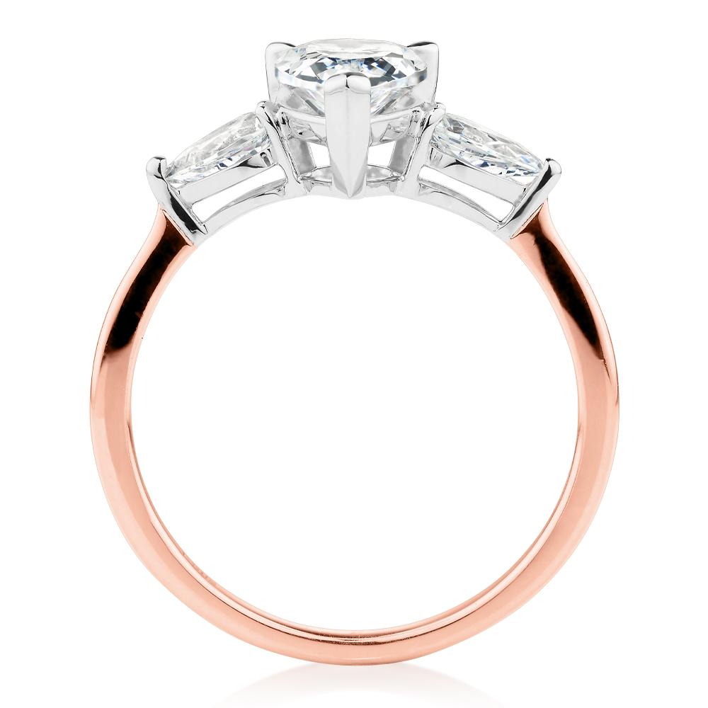 Pear shouldered engagement ring with 2.21 carats* of diamond simulants in 14 carat rose and white gold