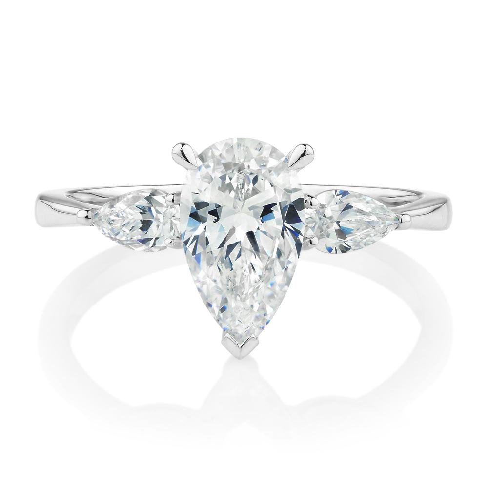 Pear shouldered engagement ring with 2.21 carats* of diamond simulants in 14 carat white gold
