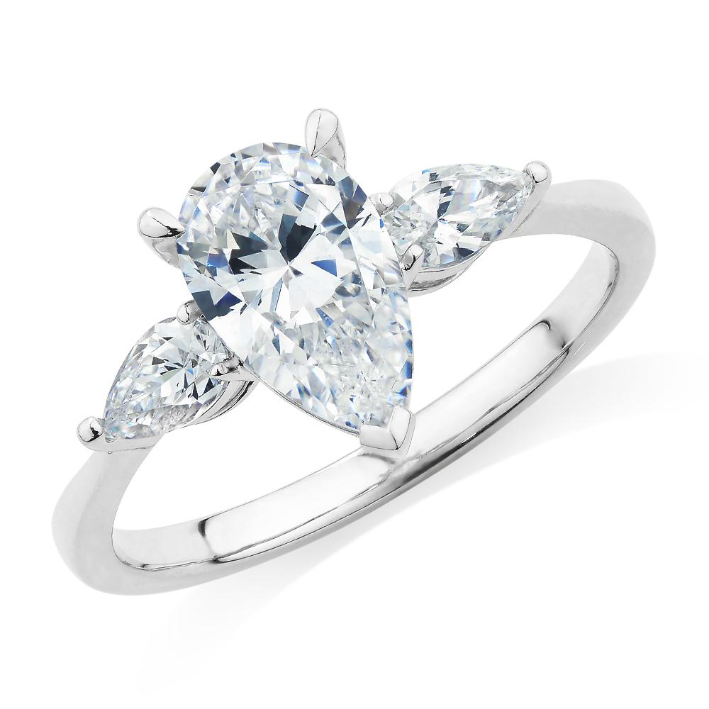 Pear shouldered engagement ring with 2.21 carats* of diamond simulants in 14 carat white gold