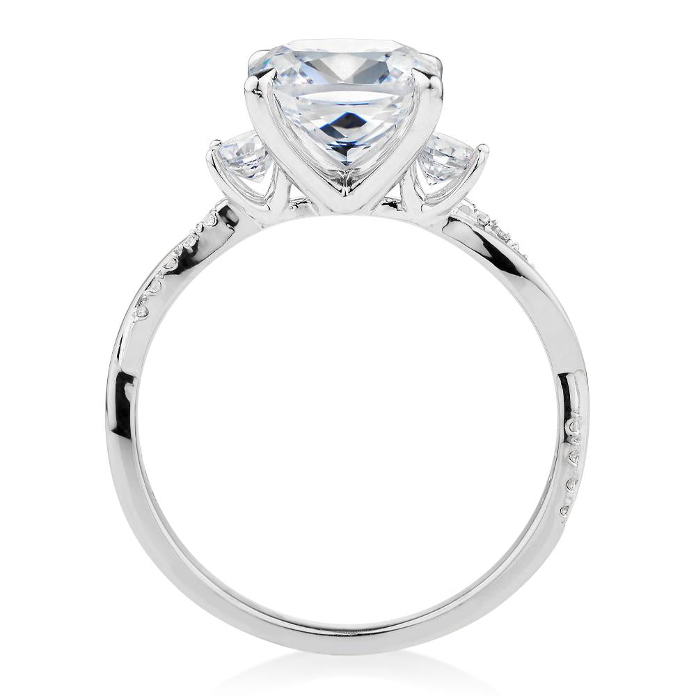 Cushion and Round Brilliant shouldered engagement ring with 2.35 carats* of diamond simulants in 14 carat white gold