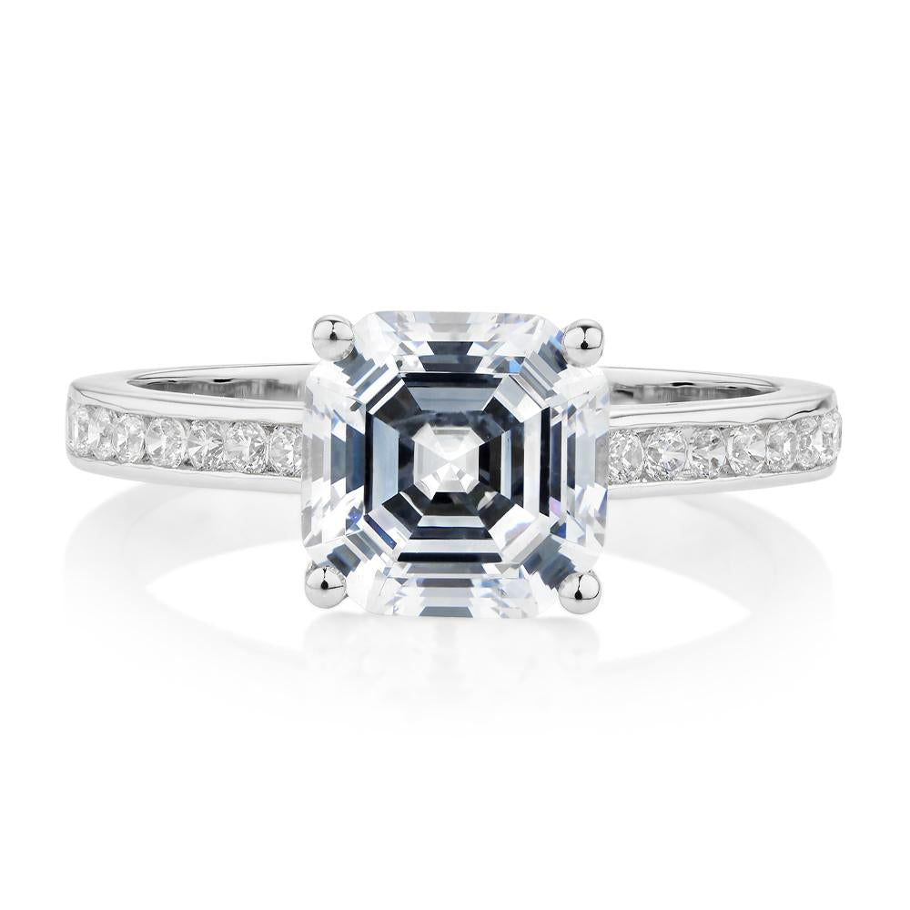 Shouldered Asscher Cut Engagement Ring in 14ct White Gold