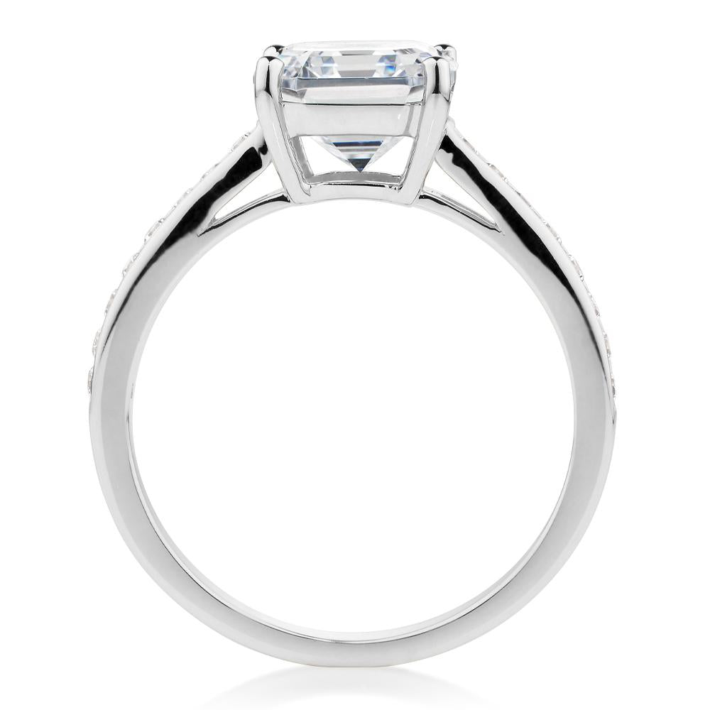 Shouldered Asscher Cut Engagement Ring in 14ct White Gold