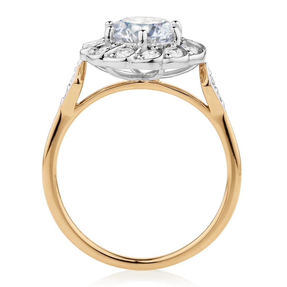 Dress ring with 2.16 carats* of diamond simulants in 10 carat yellow and white gold