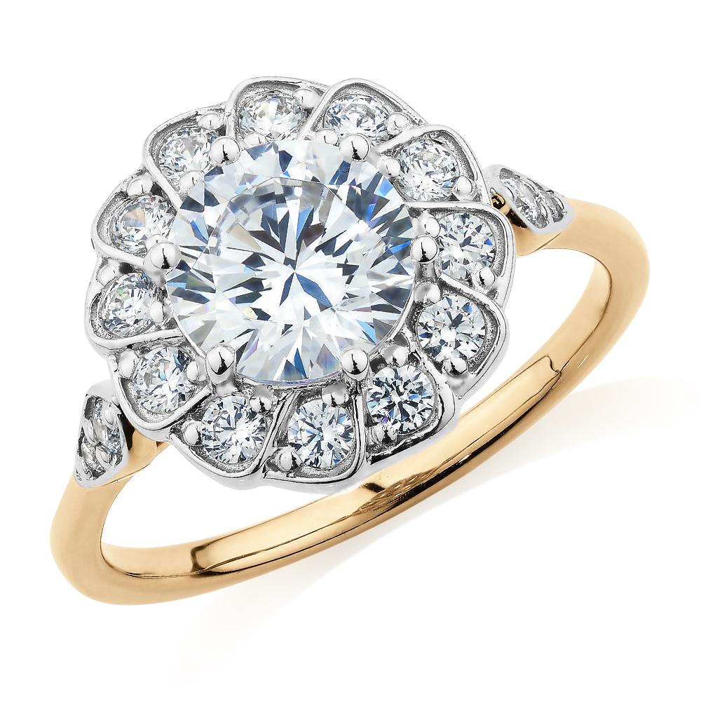 Dress ring with 2.16 carats* of diamond simulants in 10 carat yellow and white gold