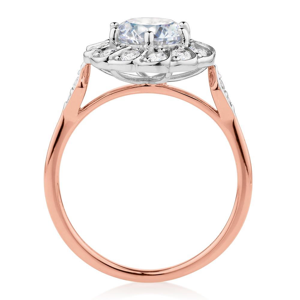 Dress ring with 2.16 carats* of diamond simulants in 10 carat rose and white gold