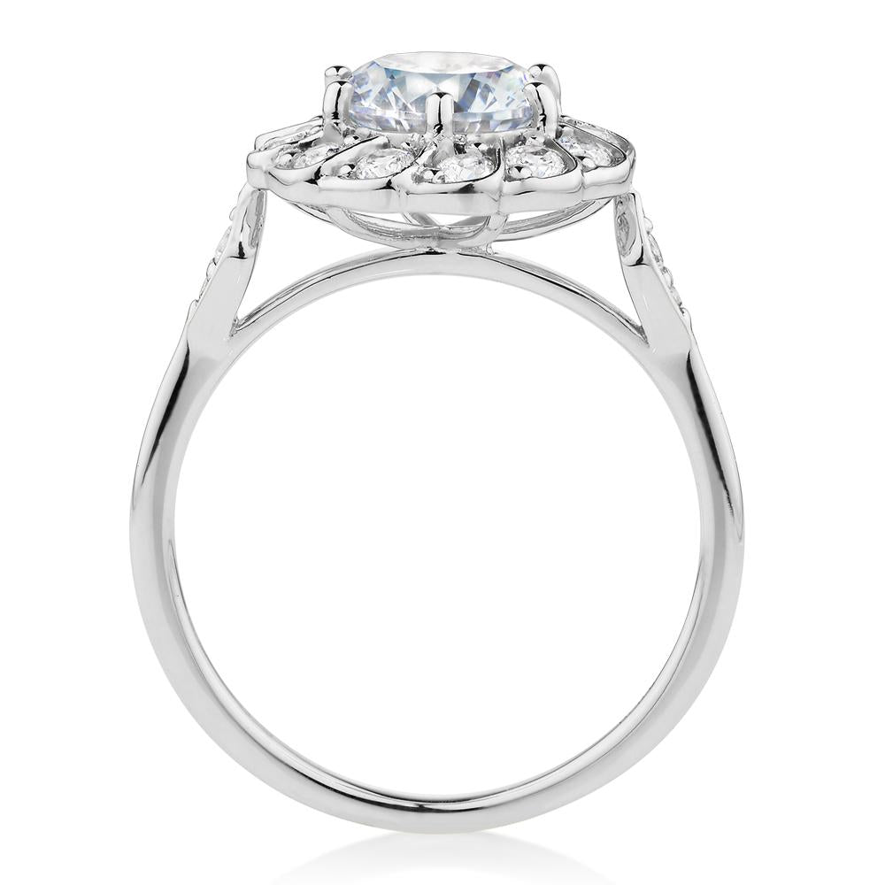Dress ring with 2.16 carats* of diamond simulants in 10 carat white gold