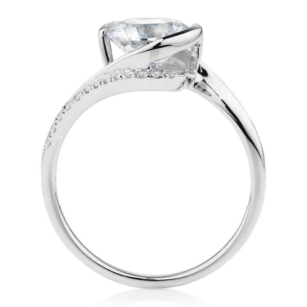 Round Brilliant shouldered engagement ring with 2.19 carats* of diamond simulants in 14 carat white gold
