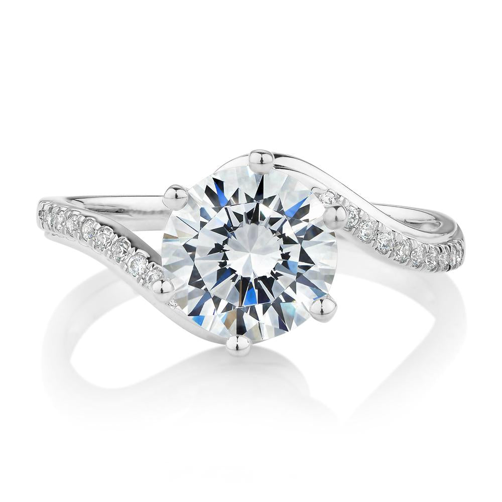 Round Brilliant shouldered engagement ring with 2.14 carats* of diamond simulants in 14 carat white gold