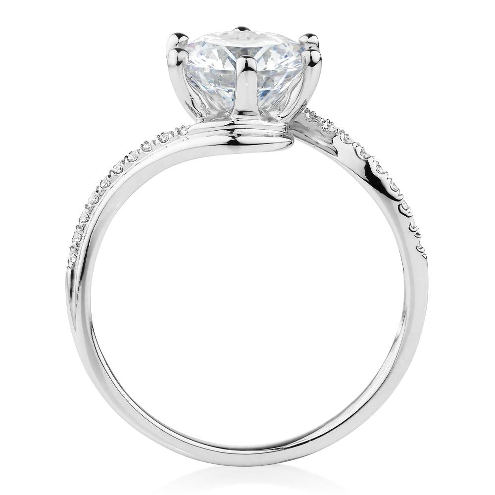 Round Brilliant shouldered engagement ring with 2.14 carats* of diamond simulants in 14 carat white gold