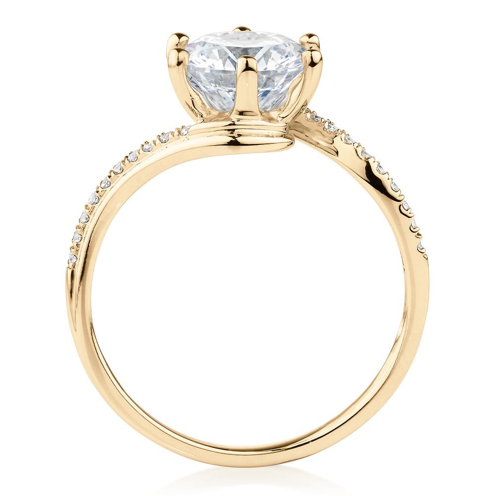 Round Brilliant shouldered engagement ring with 2.14 carats* of diamond simulants in 14 carat yellow gold