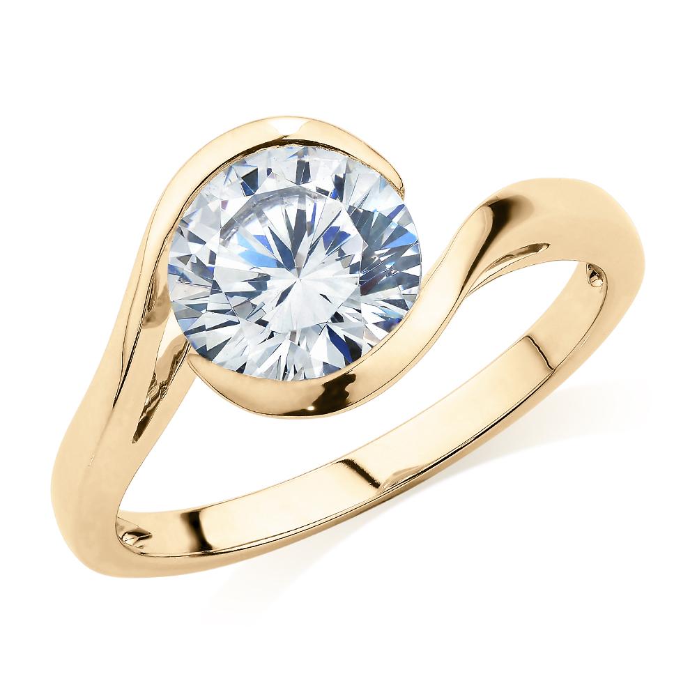 Round Brilliant solitaire engagement ring with 2.04 carat* diamond simulant in 14 carat yellow gold