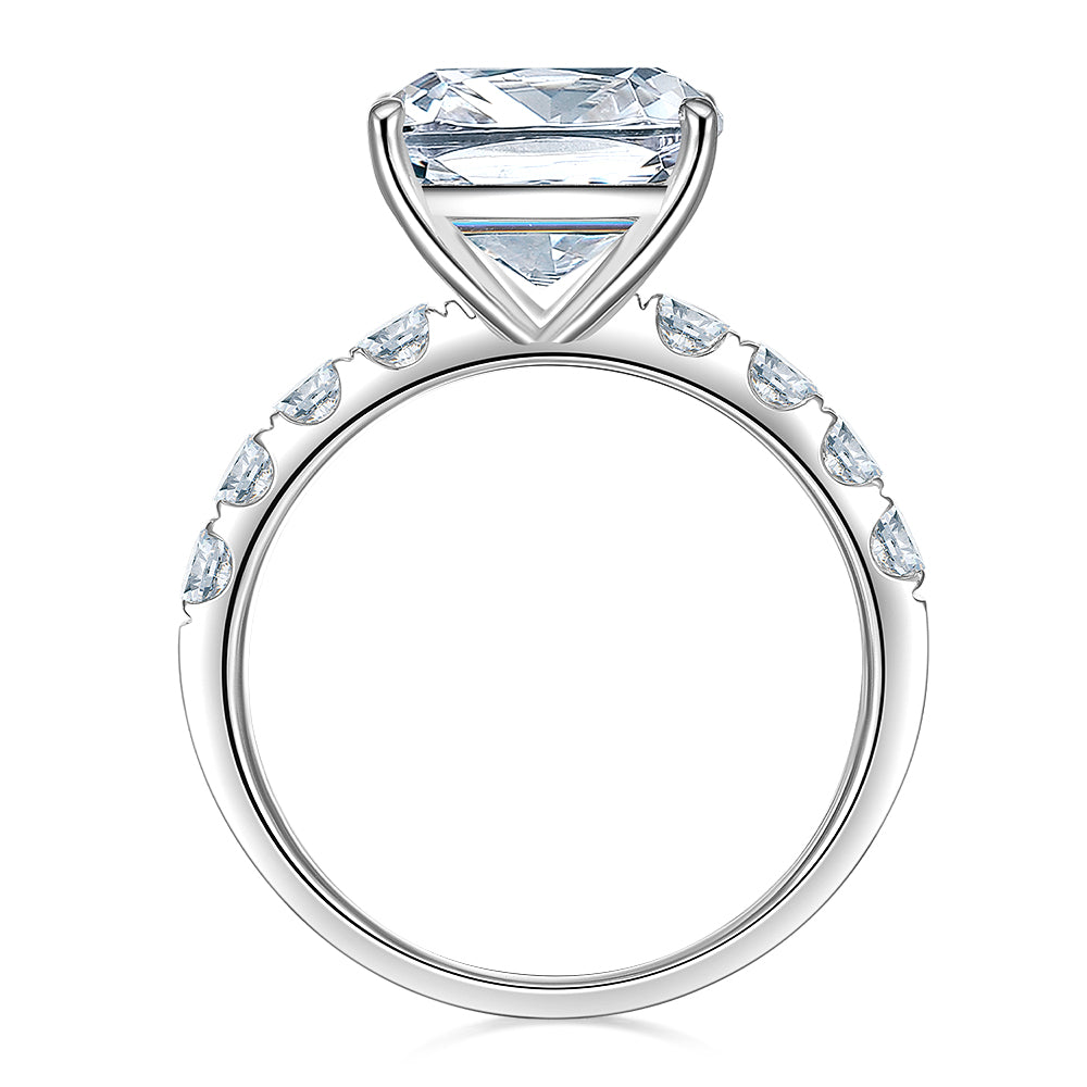 Emerald shouldered engagement ring with 6.64 carats* of diamond simulants in 14 carat white gold