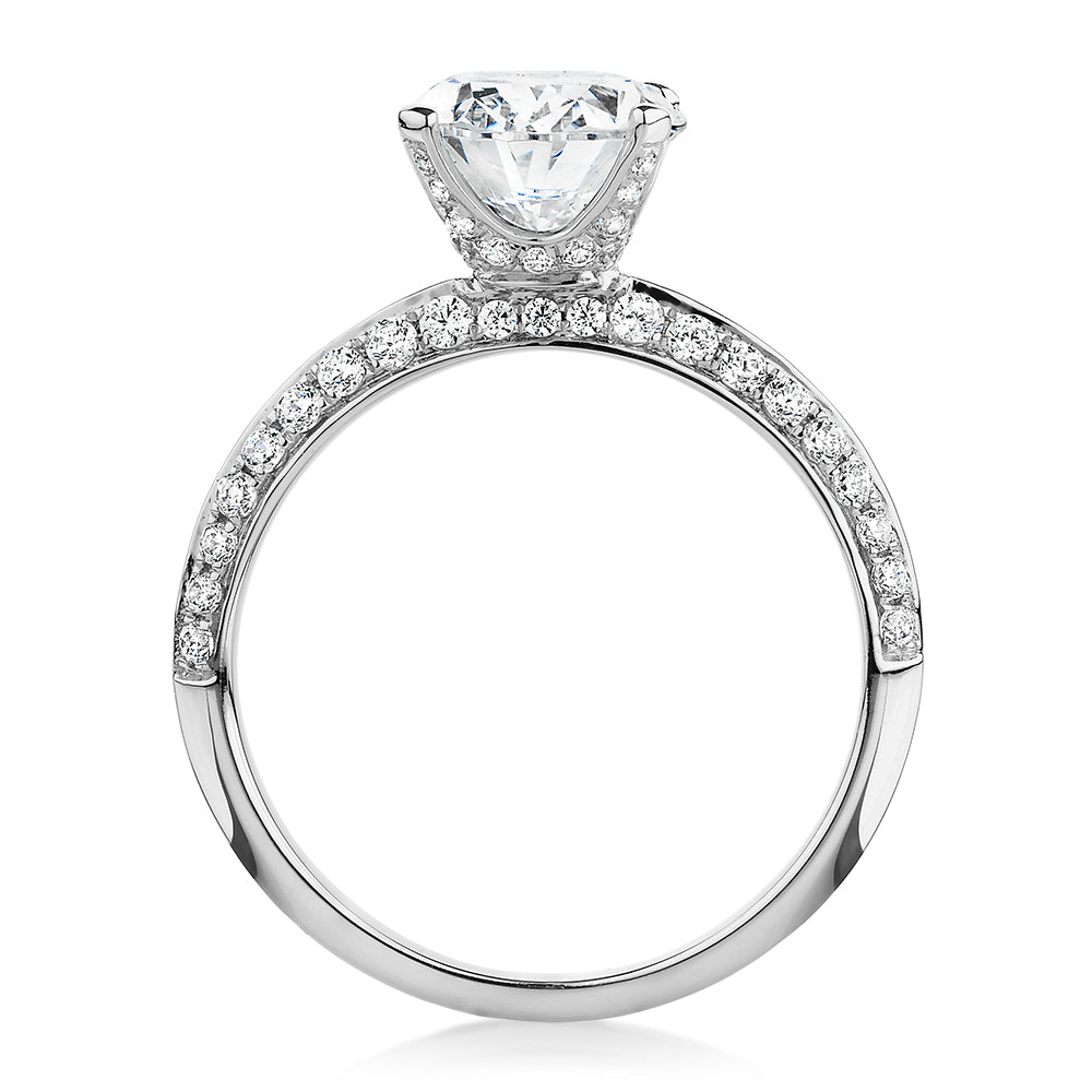 Oval shouldered engagement ring with 2.97 carats* of diamond simulants in 14 carat white gold