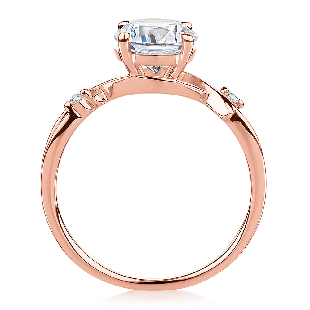 Round Brilliant shouldered engagement ring with 1.69 carats* of diamond simulants in 14 carat rose gold