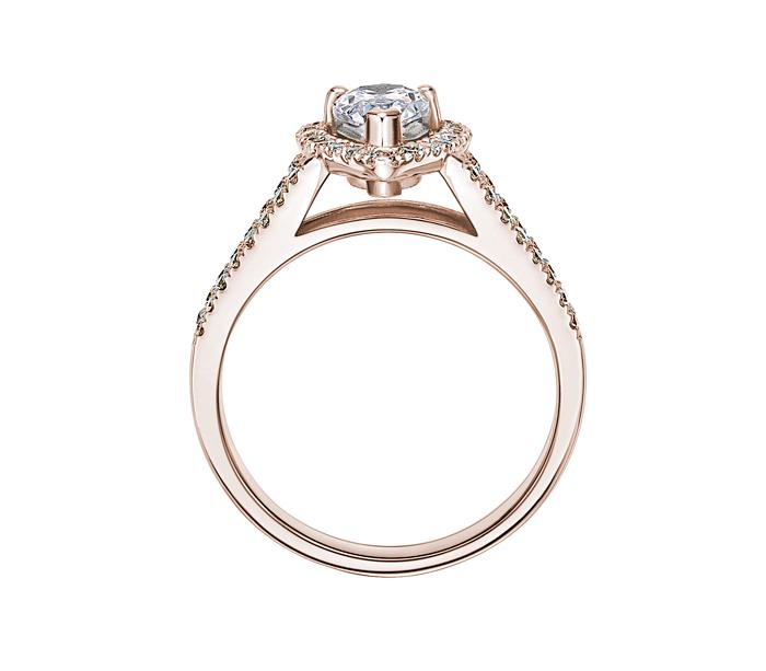 Pear and Round Brilliant halo engagement ring with 1.16 carats* of diamond simulants in 14 carat rose gold
