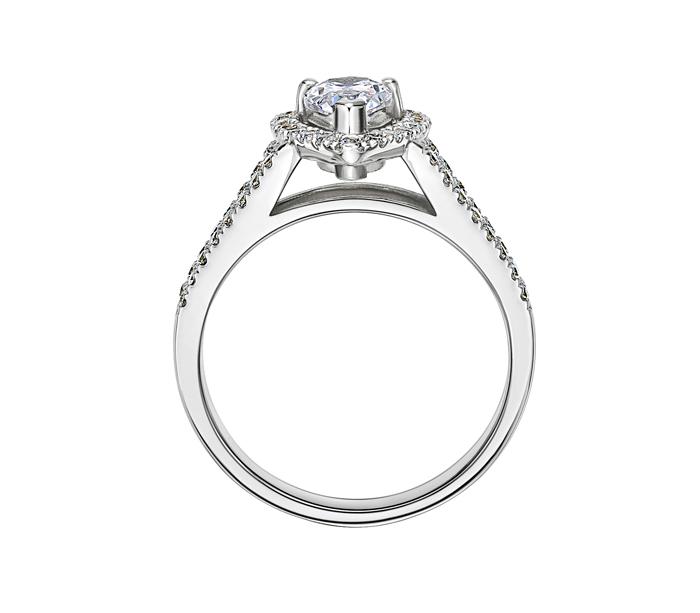 Pear and Round Brilliant halo engagement ring with 1.16 carats* of diamond simulants in 14 carat white gold