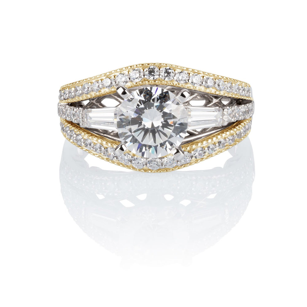 Dress ring with 2.4 carats* of diamond simulants in 10 carat yellow and white gold