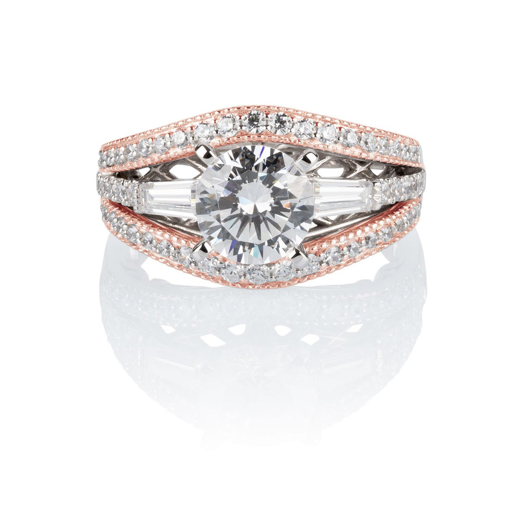 Dress ring with 2.4 carats* of diamond simulants in 10 carat rose and white gold