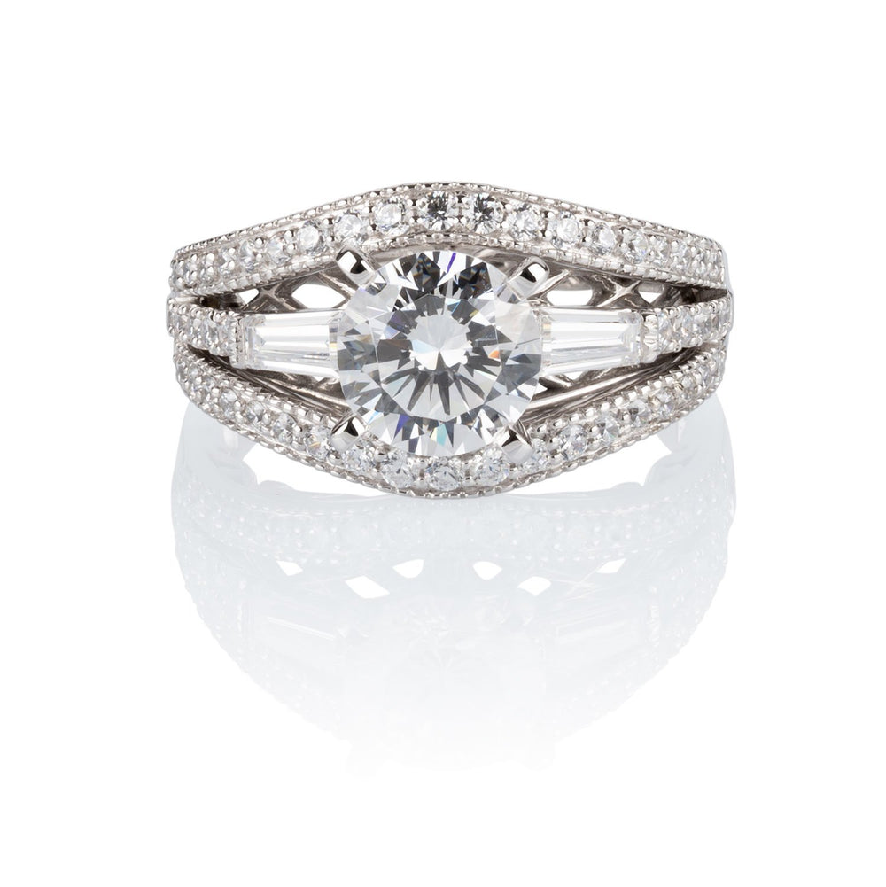 Dress ring with 2.4 carats* of diamond simulants in 10 carat white gold