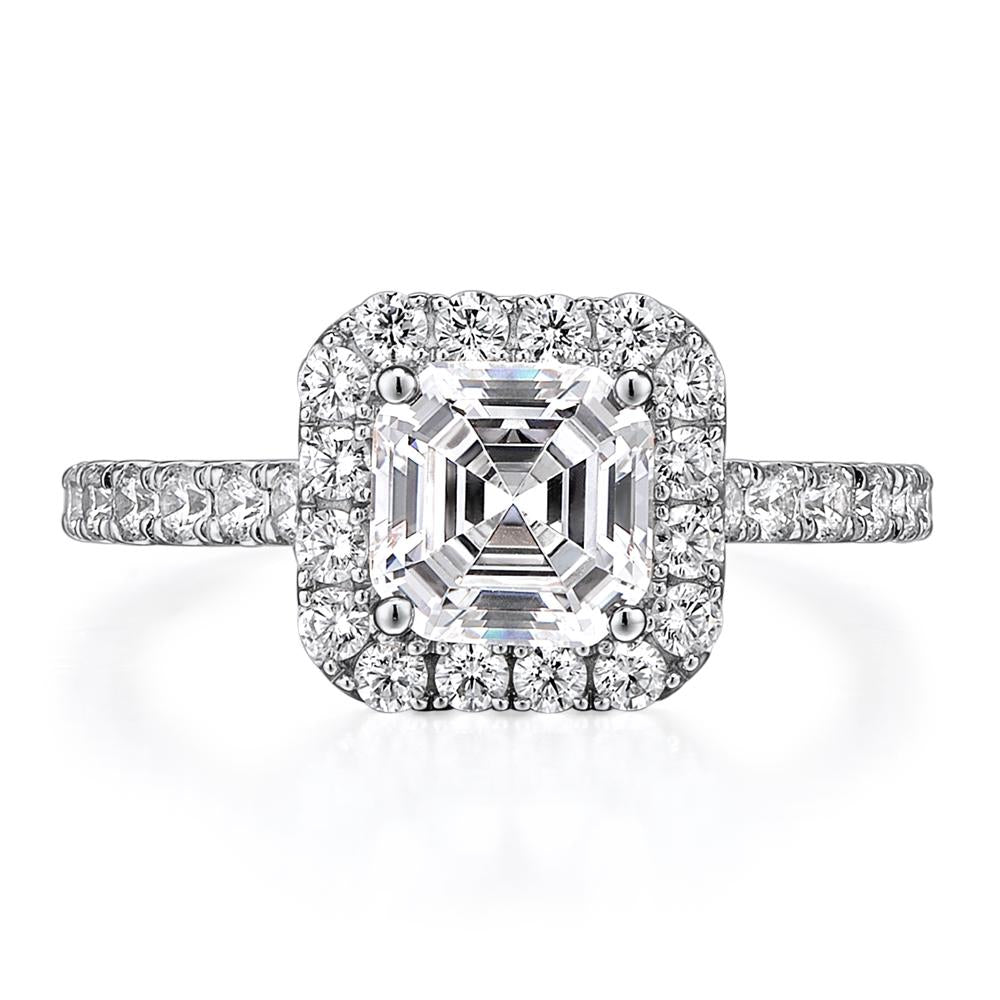 Asscher and Round Brilliant halo engagement ring