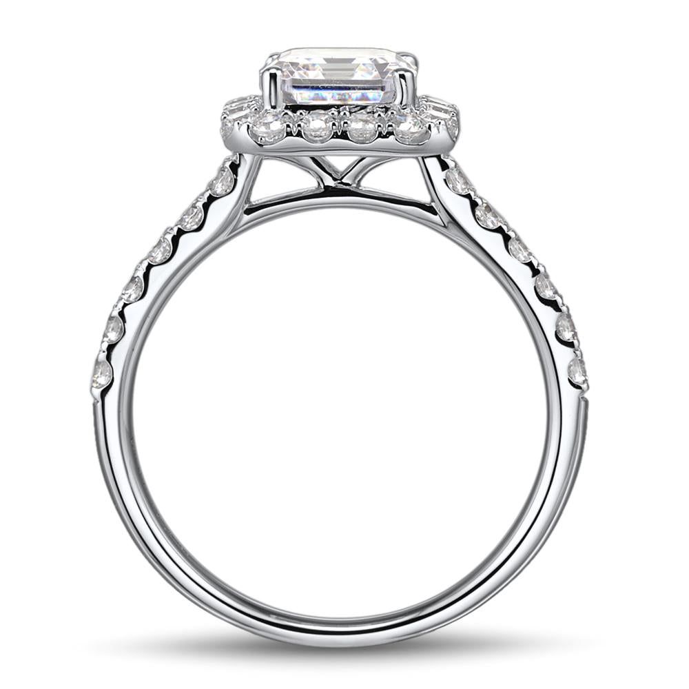 Asscher and Round Brilliant halo engagement ring 