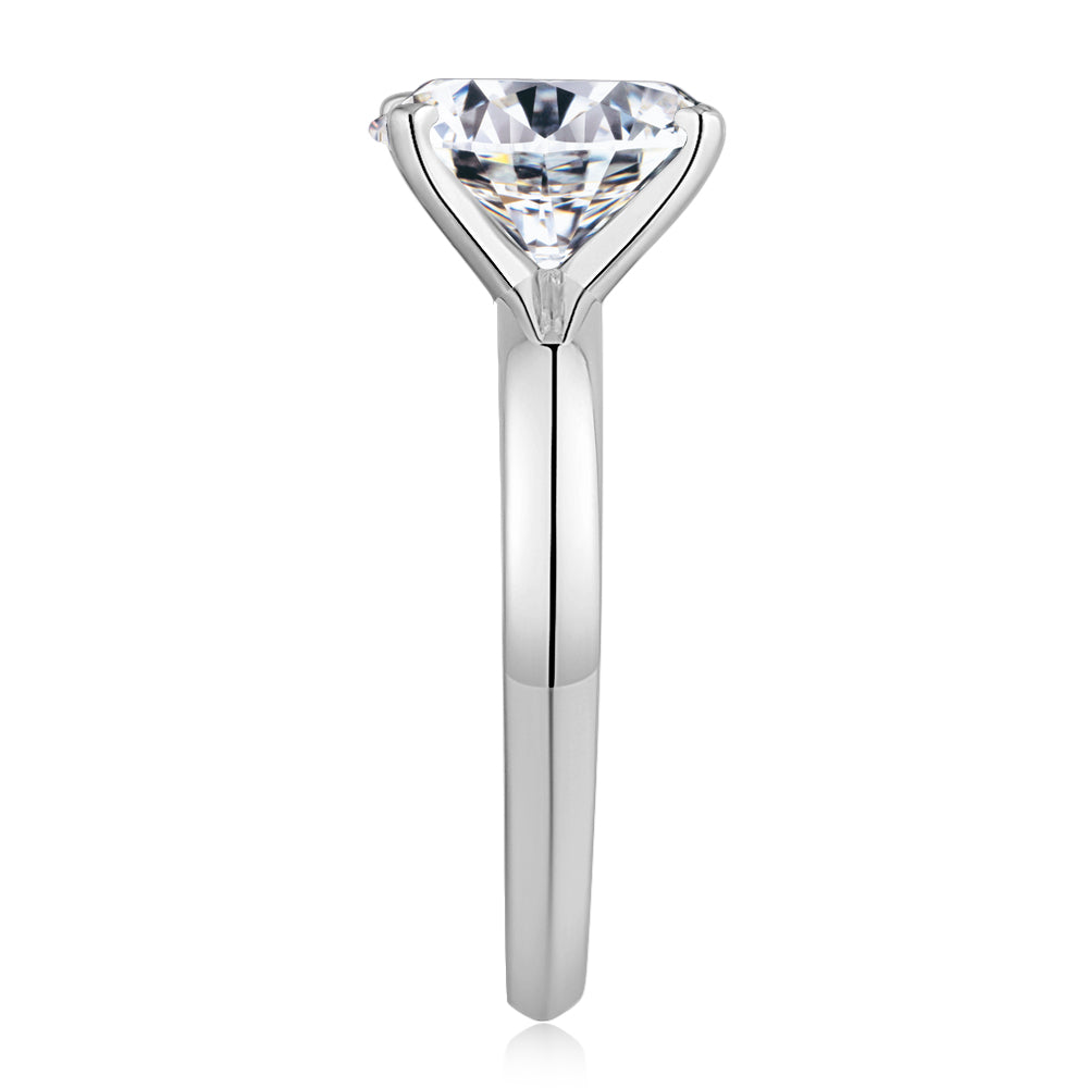Oval solitaire engagement ring with 2.54 carat* diamond simulant in 14 carat white gold