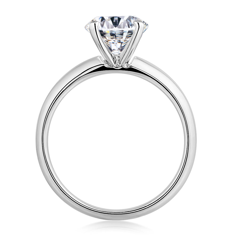 Oval solitaire engagement ring with 2.54 carat* diamond simulant in 14 carat white gold