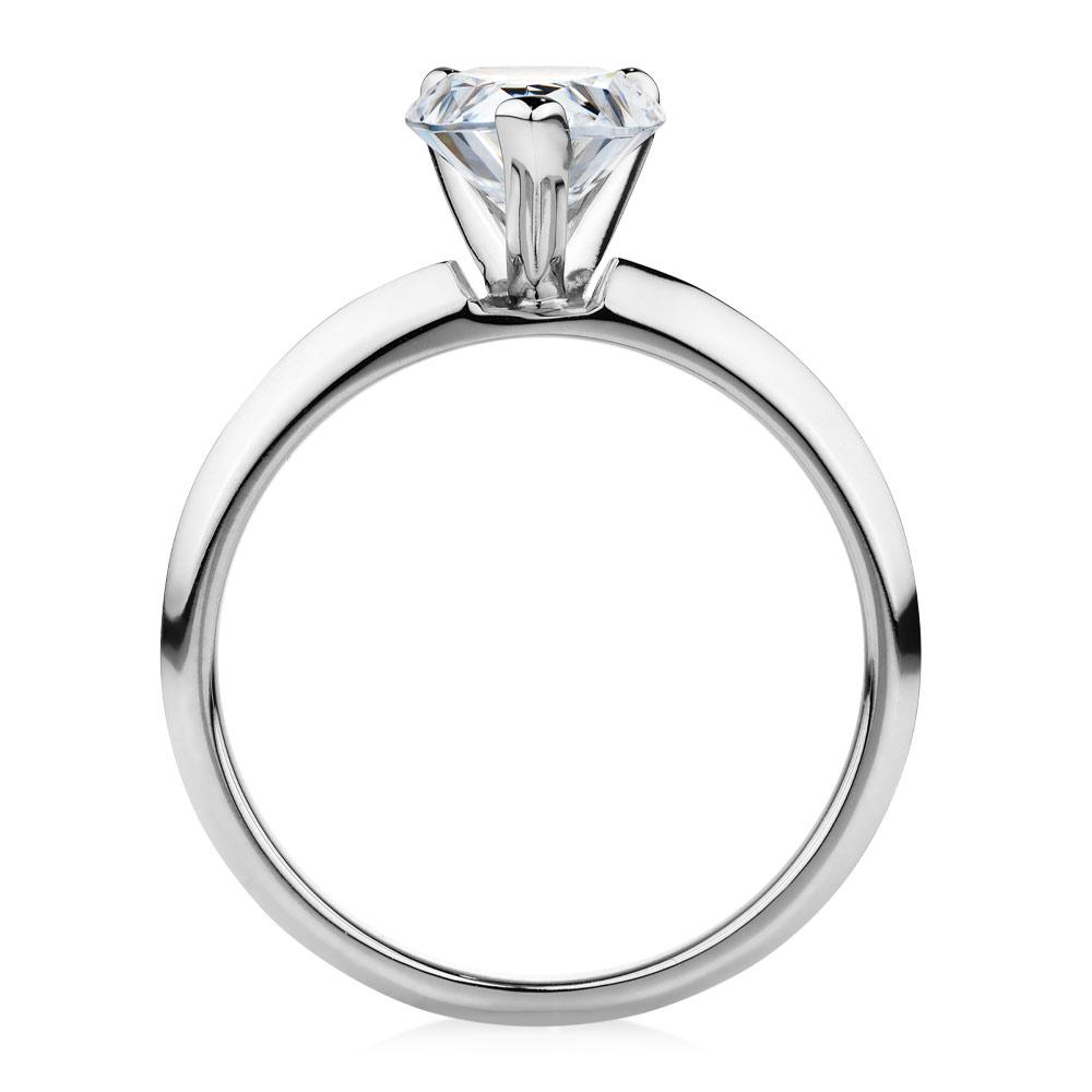 Pear solitaire engagement ring with 1.8 carat* diamond simulant in 14 carat white gold