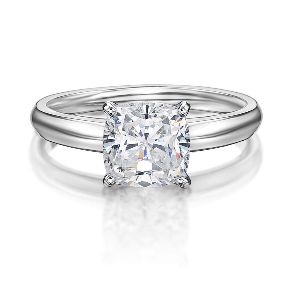Cushion solitaire engagement ring with 2 carat* diamond simulant in 14 carat white gold
