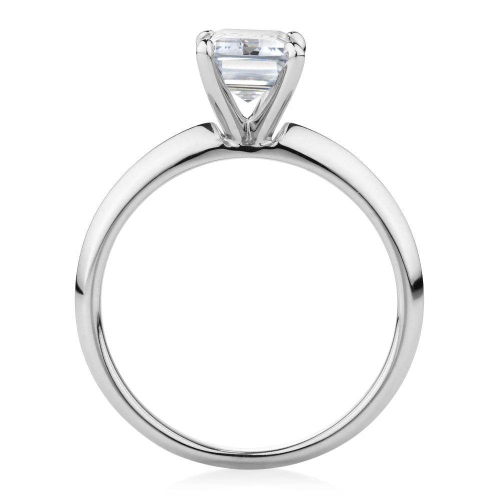 Emerald Cut solitaire engagement ring with 2.17 carat* diamond simulant in 14 carat white gold