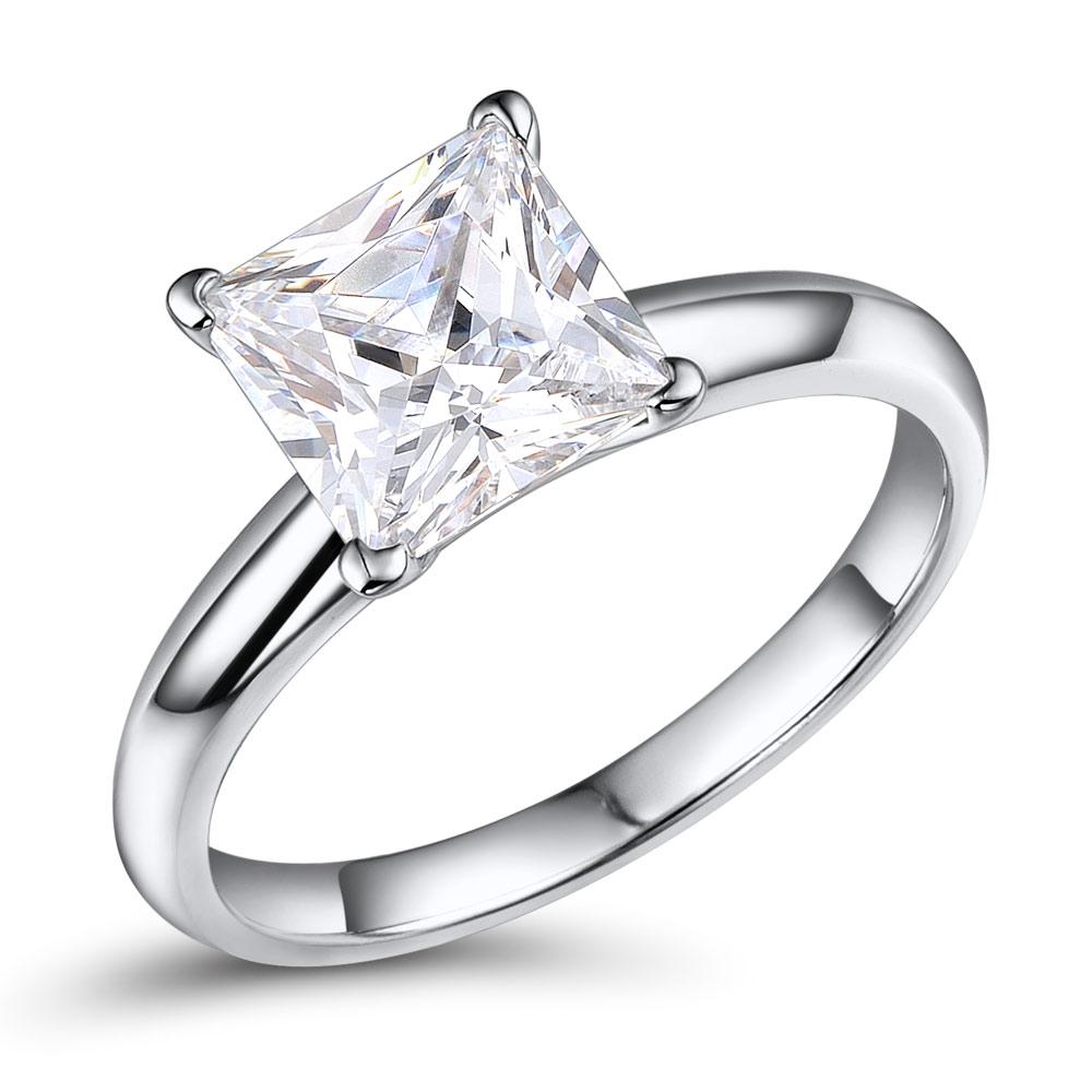 Asscher solitaire engagement ring with 2.4 carat* diamond simulant in 14 carat white gold