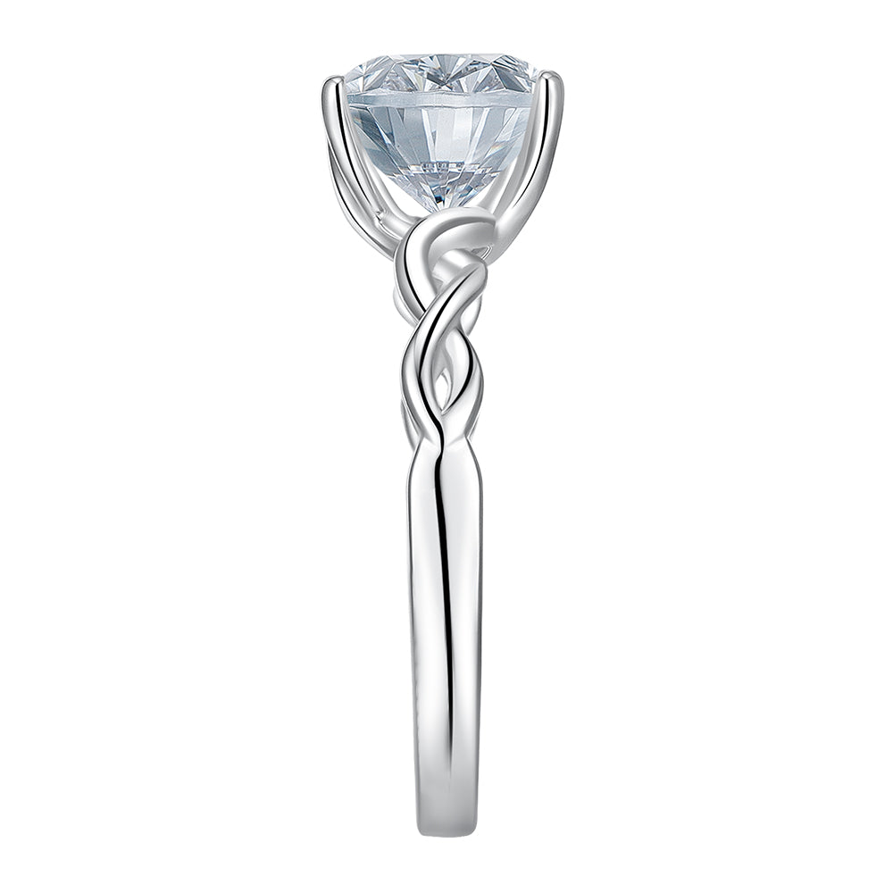 Cushion solitaire engagement ring with 2.04 carat* diamond simulant in 14 carat white gold