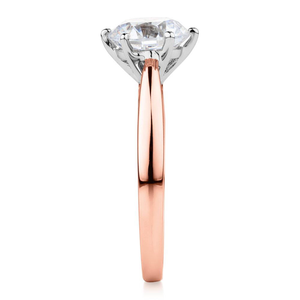 Round Brilliant solitaire engagement ring with 2.04 carat* diamond simulant in 14 carat rose and white gold
