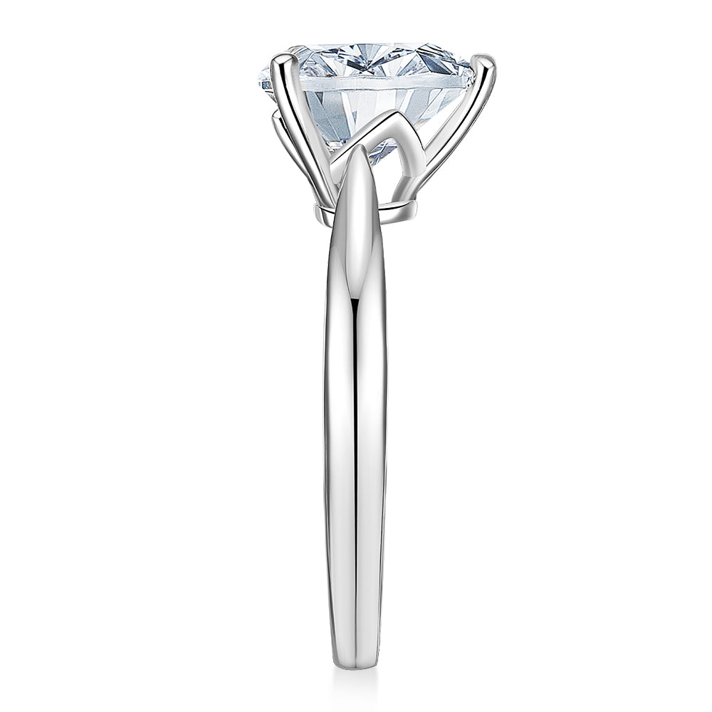 Trilliant solitaire engagement ring with 2.15 carat* diamond simulant in 14 carat white gold