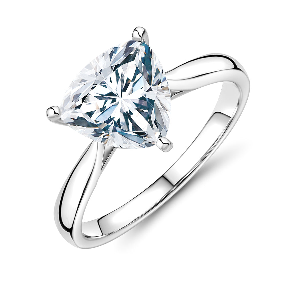 Trilliant solitaire engagement ring with 2.15 carat* diamond simulant in 14 carat white gold