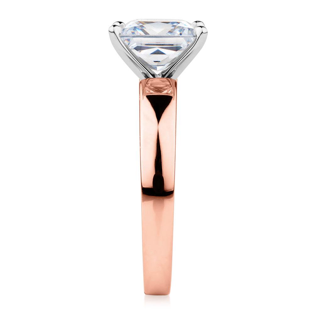 Princess Cut solitaire engagement ring with 3.01 carat* diamond simulant in 14 carat rose and white gold