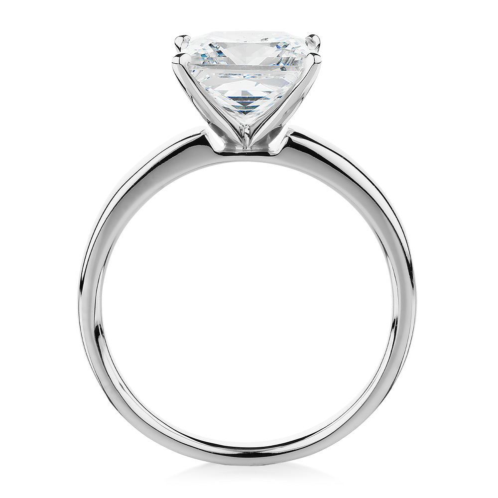 Princess Cut solitaire engagement ring with 3.01 carat* diamond simulant in 14 carat white gold