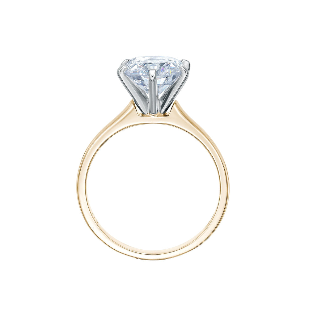 Round Brilliant solitaire engagement ring with 3 carat* diamond simulant in 14 carat yellow and white gold