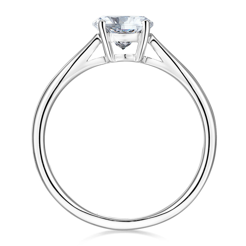 Oval solitaire engagement ring with 1.21 carat* diamond simulant in 14 carat white gold
