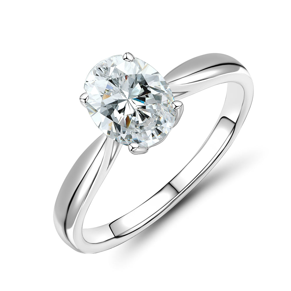 Oval solitaire engagement ring with 1.21 carat* diamond simulant in 14 carat white gold