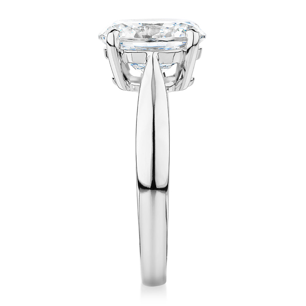 Oval solitaire engagement ring with 2.54 carat* diamond simulant in 14 carat white gold