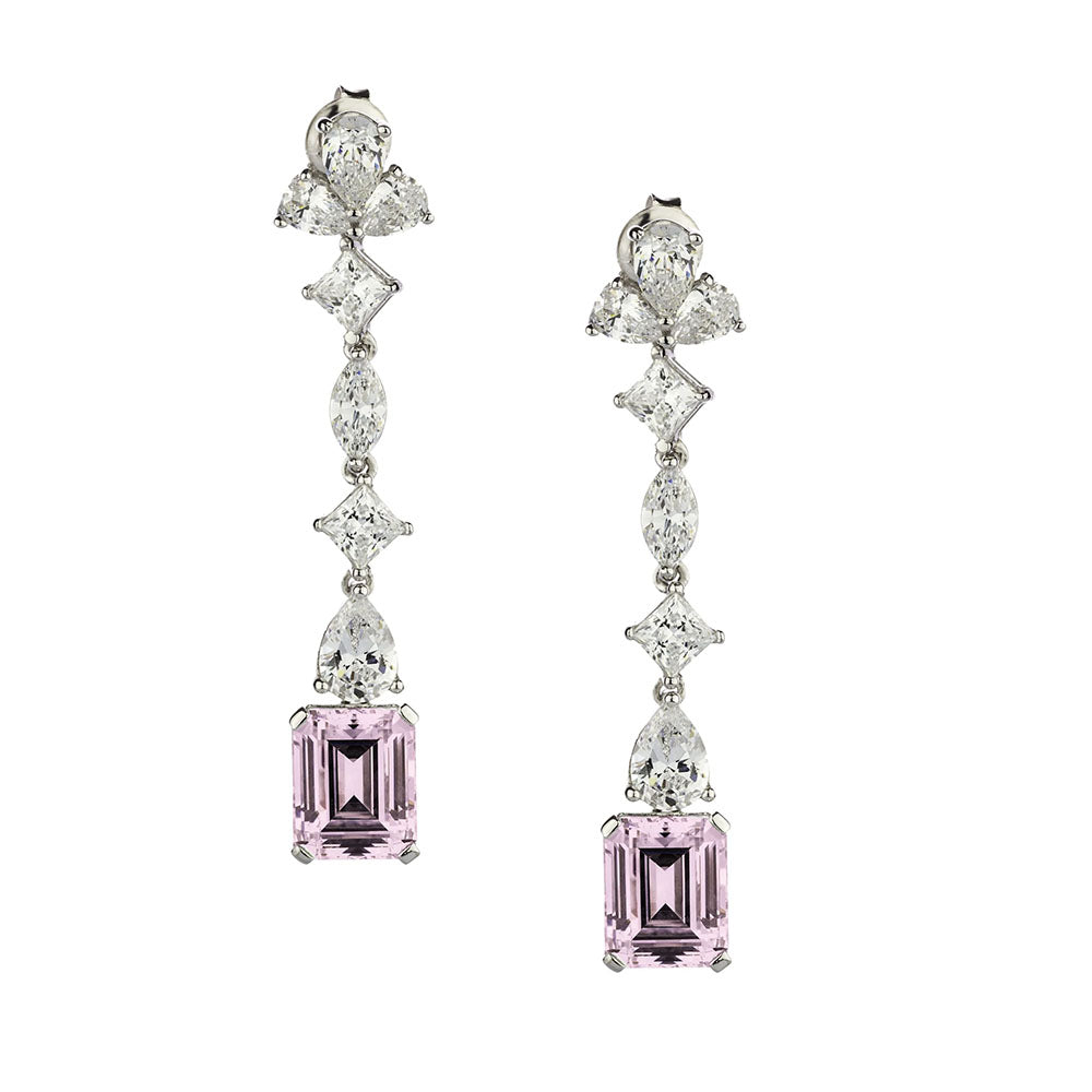 Emerald Cut and Pear drop earrings with 13.04 carats* of diamond simulants in sterling silver